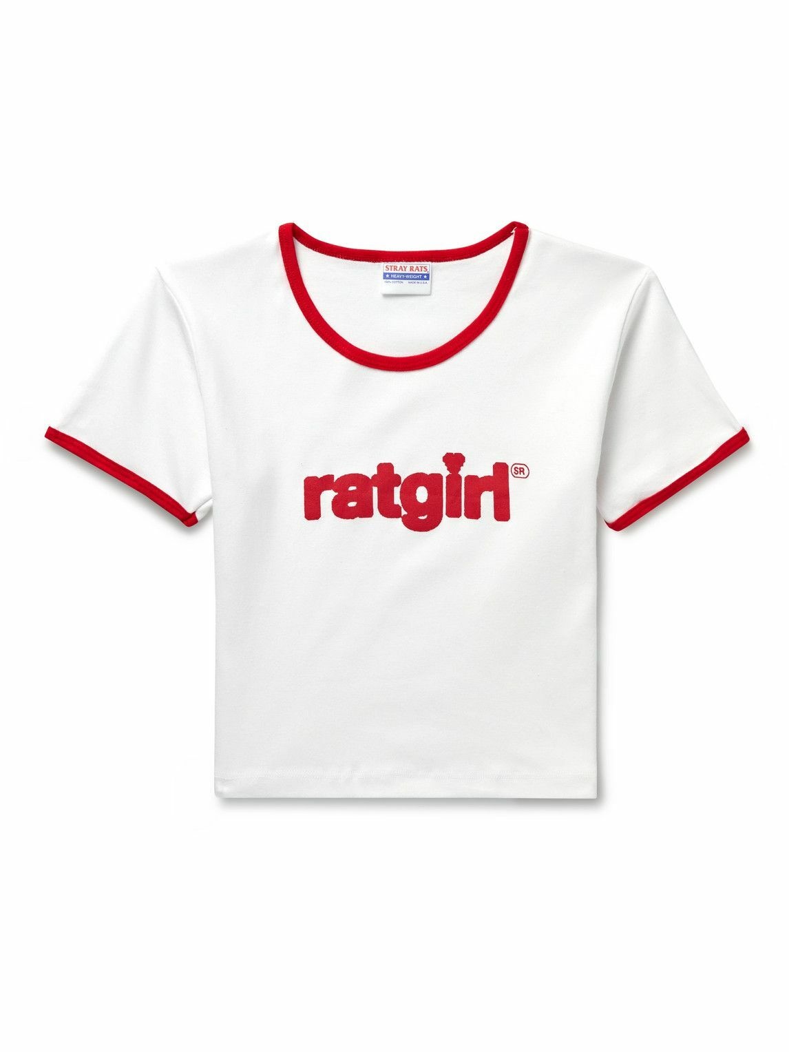 Photo: Stray Rats - Slim-Fit Cropped Printed Cotton-Jersey T-Shirt - White