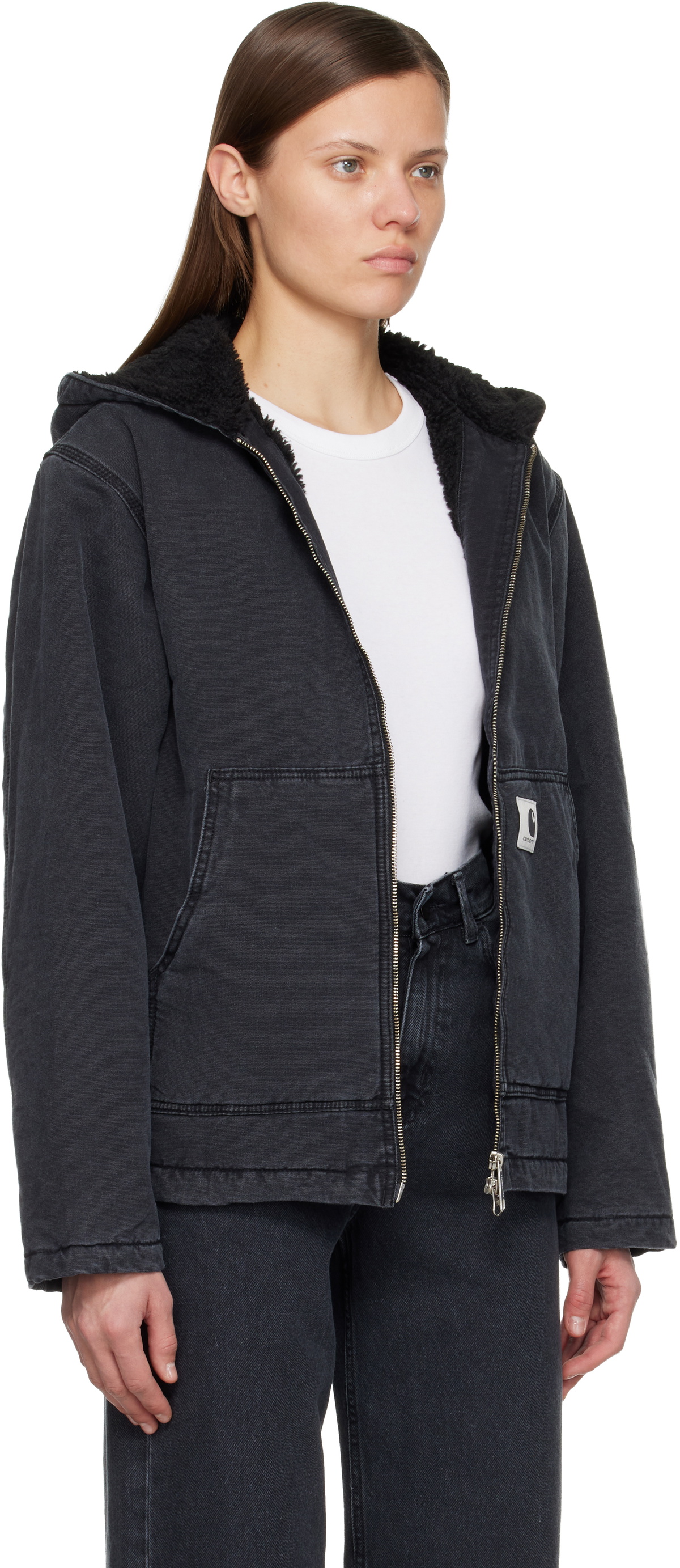 Carhartt Work In Progress Black Hooded Mitch Bomber Jacket