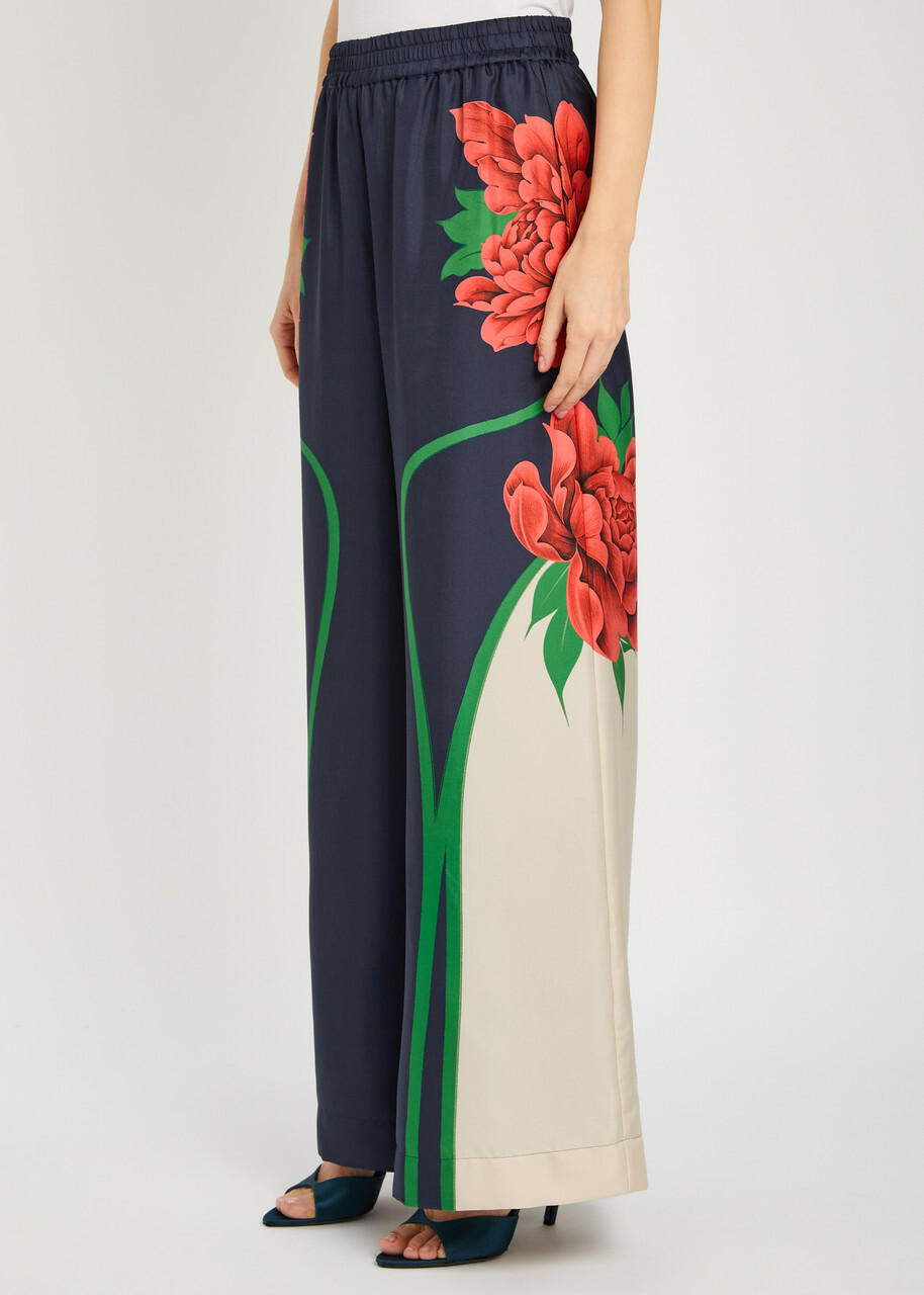 LA Double J Printed Wide-leg Silk Trousers Multicoloured
