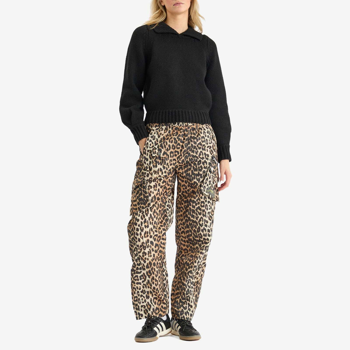 GANNI Women's Duchesse Nylon Cargo Pants in Leopard