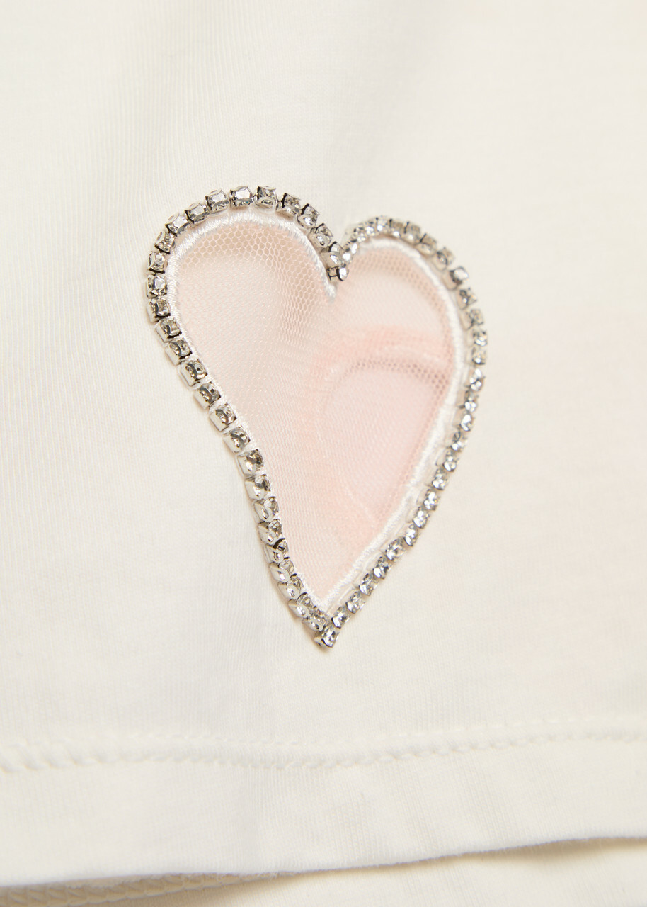 Alice + Olivia Evan Heart Embellished Cropped Cotton T-shirt White
