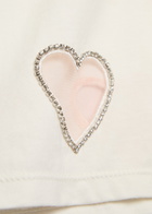 Alice + Olivia Evan Heart Embellished Cropped Cotton T-shirt White