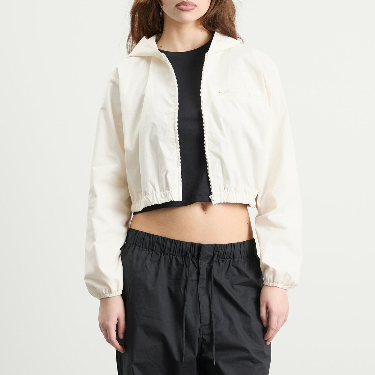 SKIMS Women's Sateen Crop Zip Up Jacket in Egret