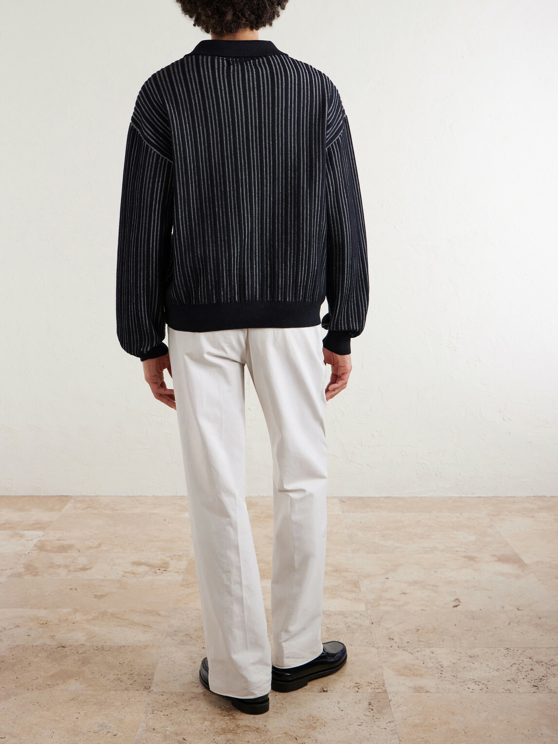 mfpen - Formal Striped Ribbed Cotton Cardigan - Black
