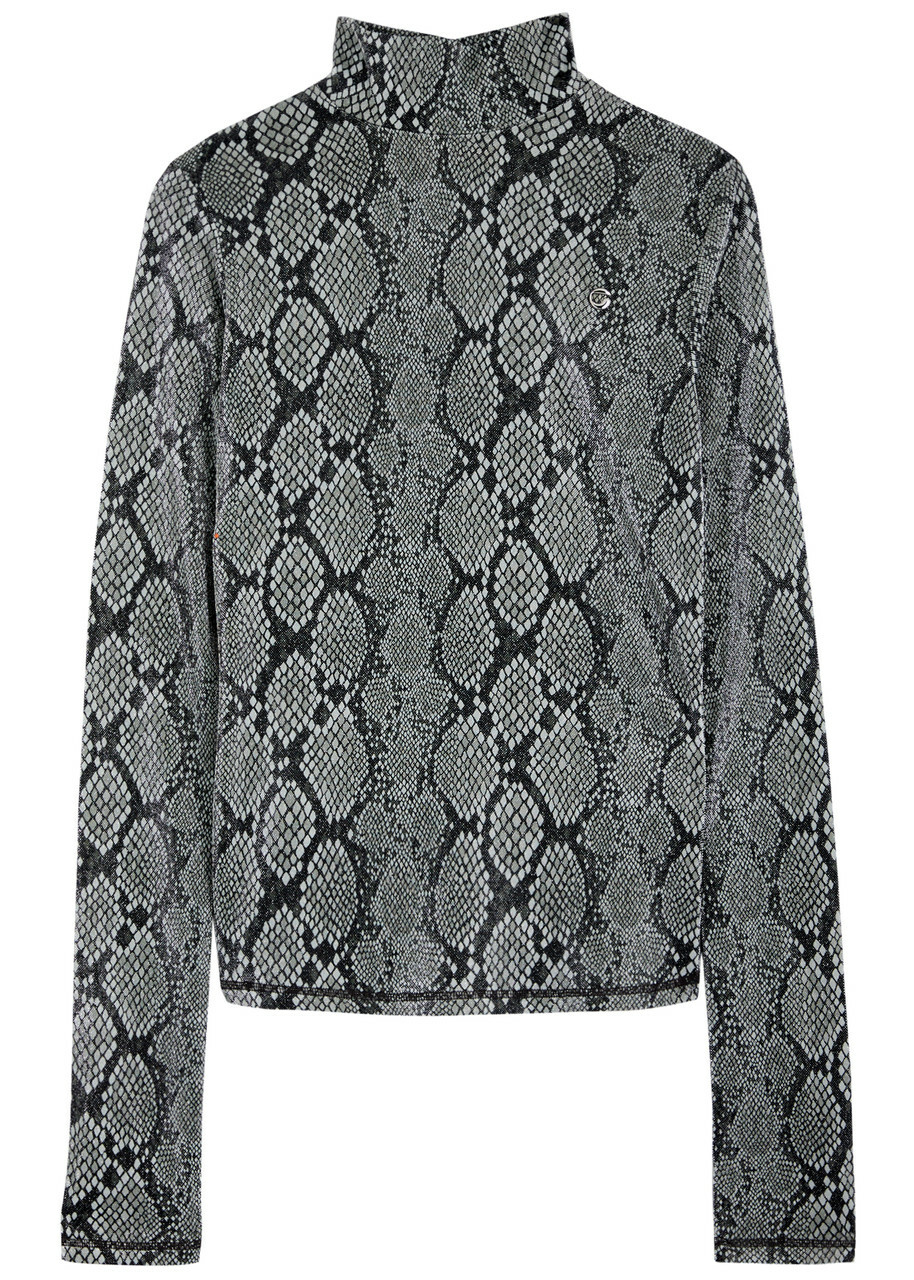 Coperni Python-print Metallic-jersey top Grey