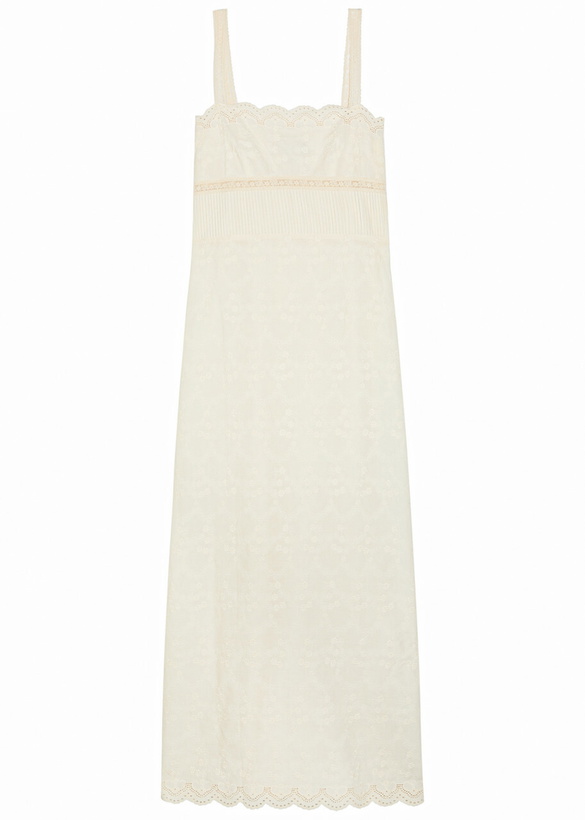 Photo: Solaqua Mila Embroidered Cotton Midi Dress Ivory