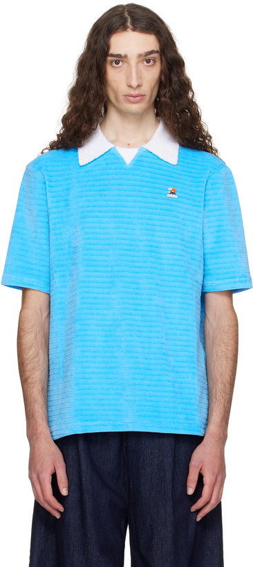 Photo: Casablanca Blue Knit Piqué Short Sleeve Polo