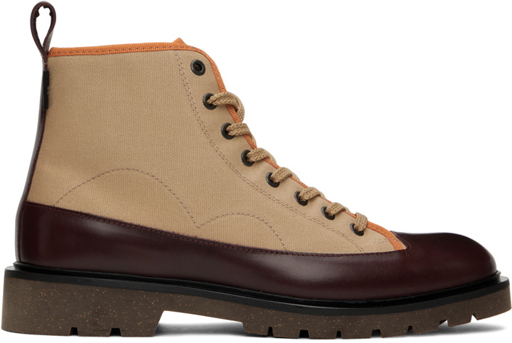 Photo: PS by Paul Smith Tan Logo High-Top Sneakers