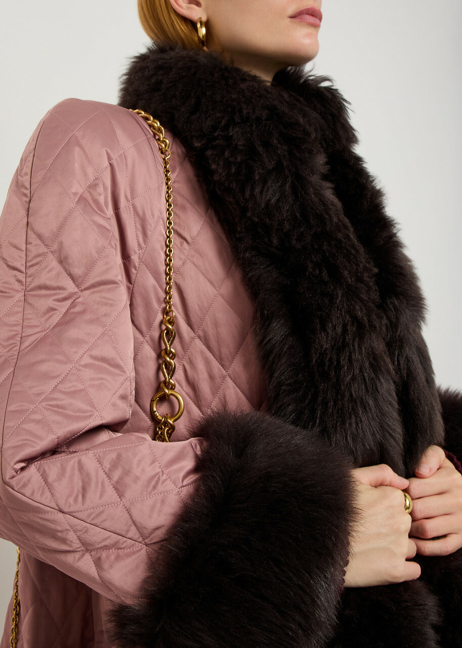 Chloe Quilted Shearling-trimmed Satin Coat Pink Chloe