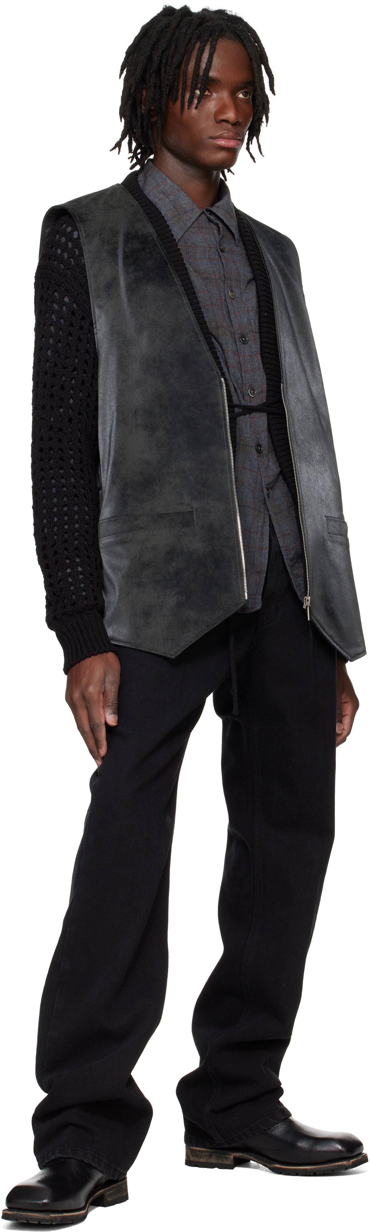 System Black Knotted Faux-Suede Vest