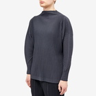 Homme Plissé Issey Miyake Men's Pleated Long Sleeve T-Shirt in Ink Blue