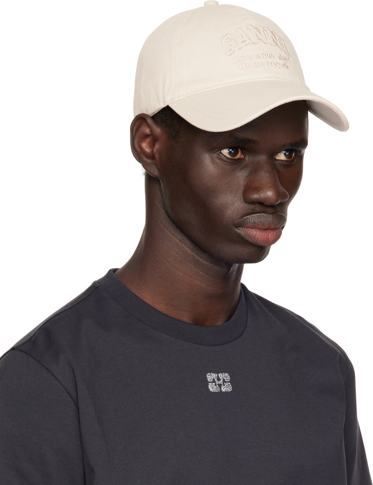 GANNI Beige Embroidered Logo Cap