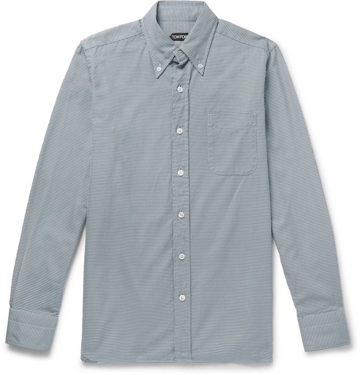 Photo: TOM FORD - Slim-Fit Button-Down Collar Puppytooth Cotton Shirt - Gray