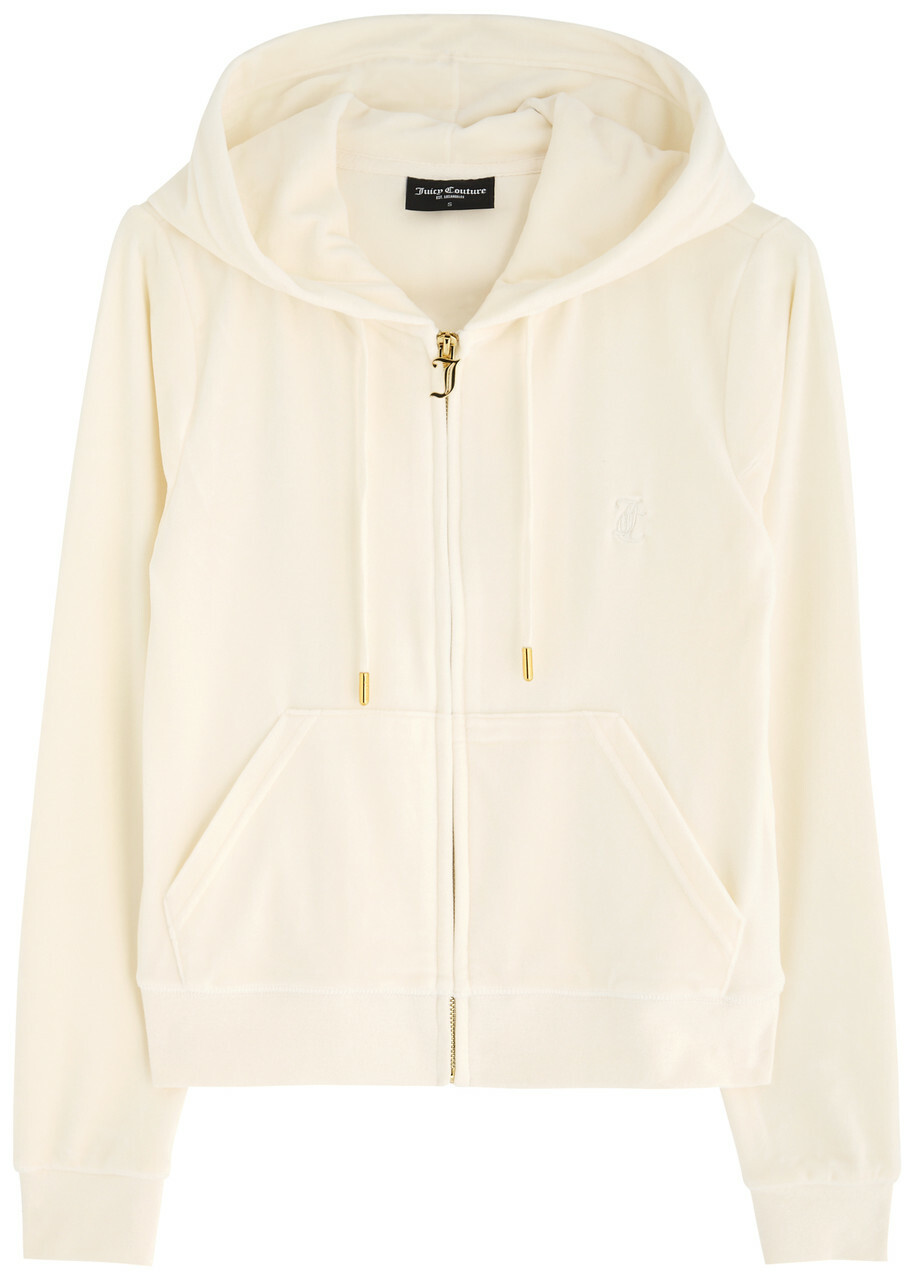 Juicy Couture Robertson Hooded Velour Sweatshirt Cream