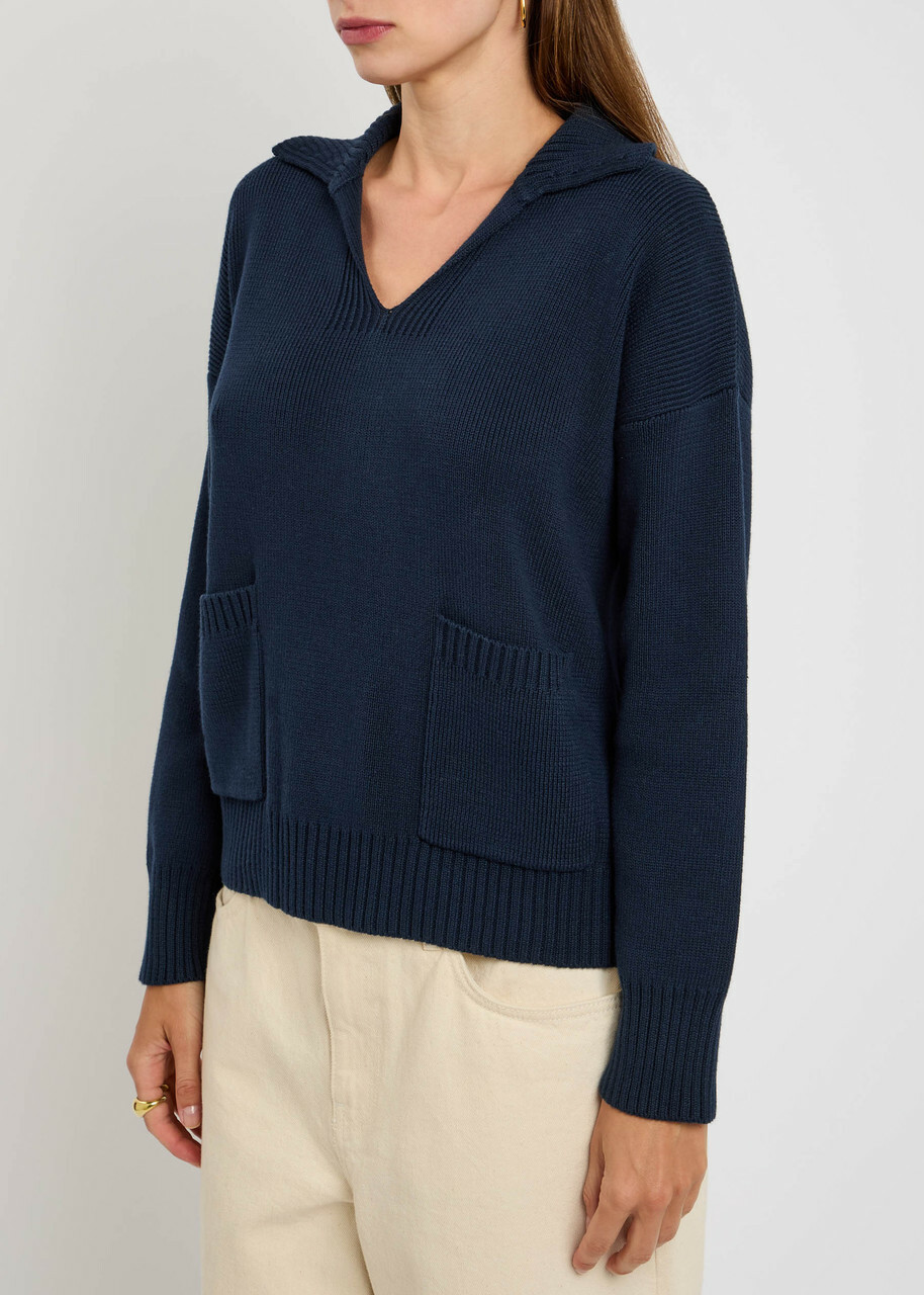 Weekend Max Mara Saloon Knitted Cotton Jumper Navy