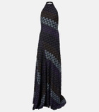 Missoni Halterneck knitted lamé gown