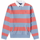 Polo Ralph Lauren Men's Kangaroo Pocket Striped Jersey Rugby Shirt in Adirondack Berry/Channel Blue