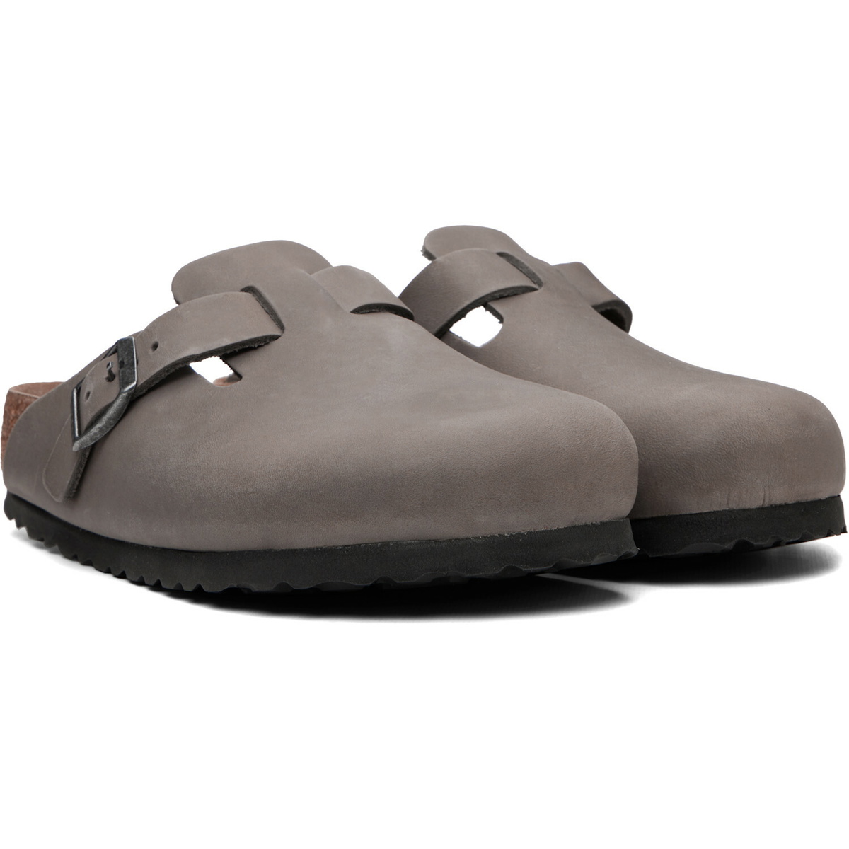 Birkenstock Gray Regular Boston Soft Footbed Oiled Leather Loafers