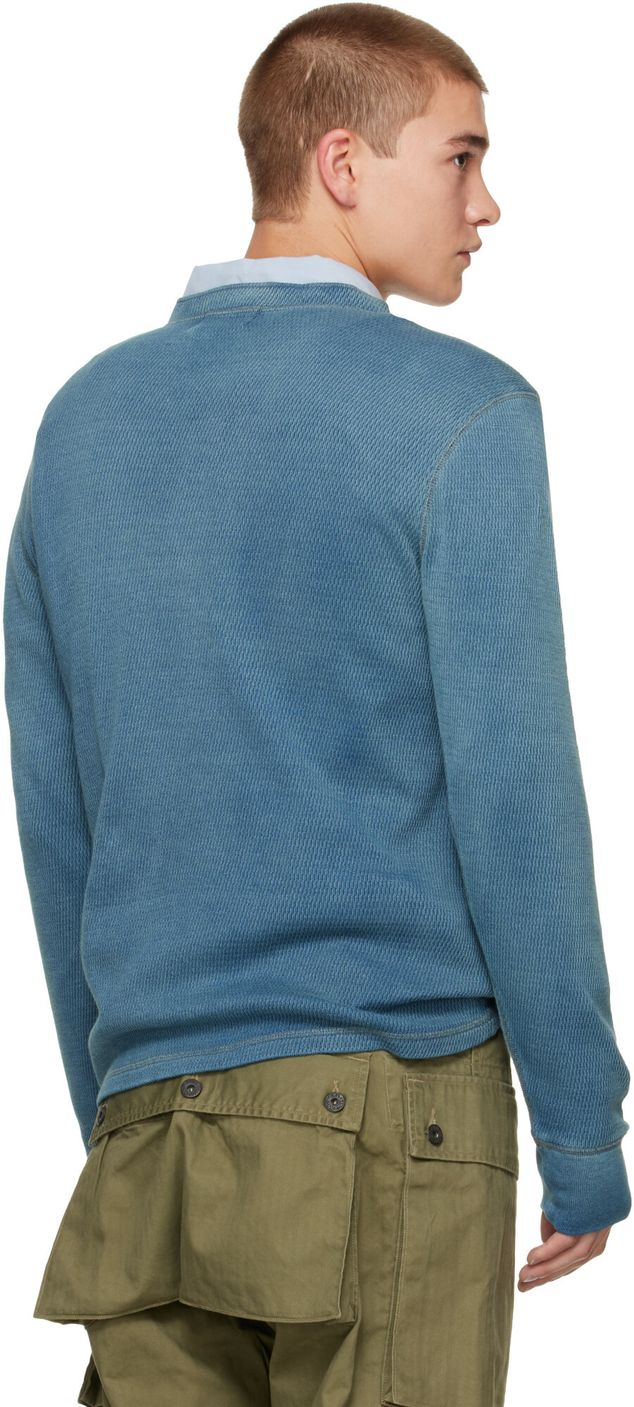RRL Blue Button Placket Henley