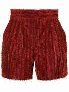 Labrum London Red Fringed Velvet Bermuda Shorts