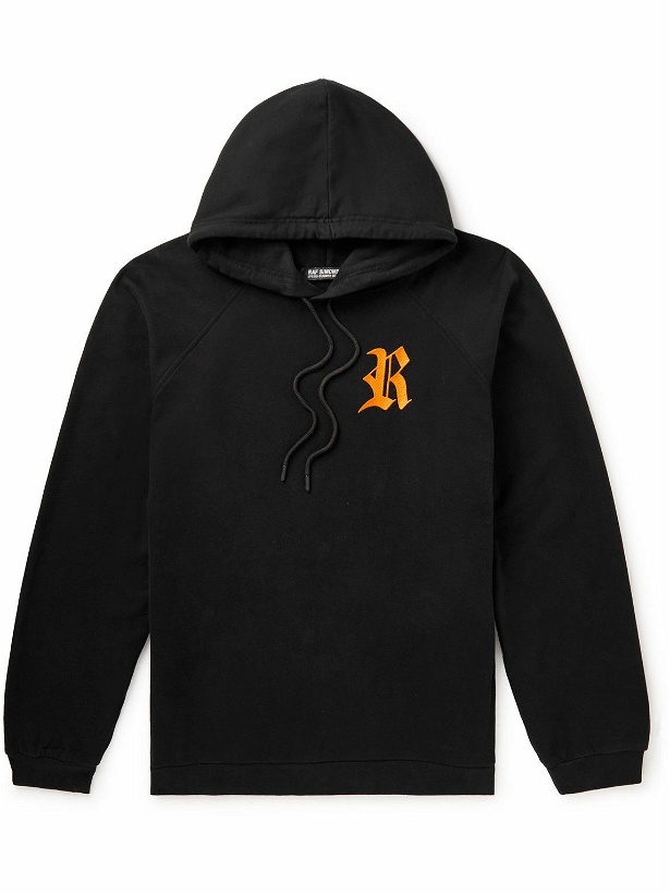 Photo: Raf Simons - Oversized Logo-Embroidered Cotton-Jersey Hoodie - Black