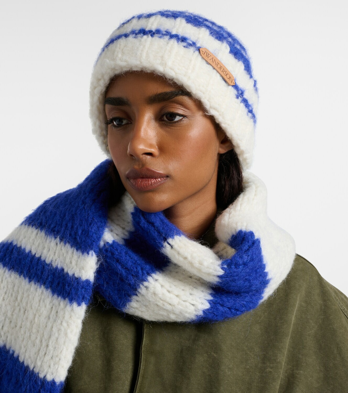JW Anderson Striped alpaca-blend beanie