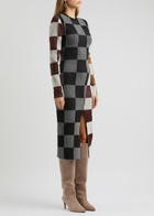 Stine Goya Checked-intarsia Ribbed-knit Midi Dress Black