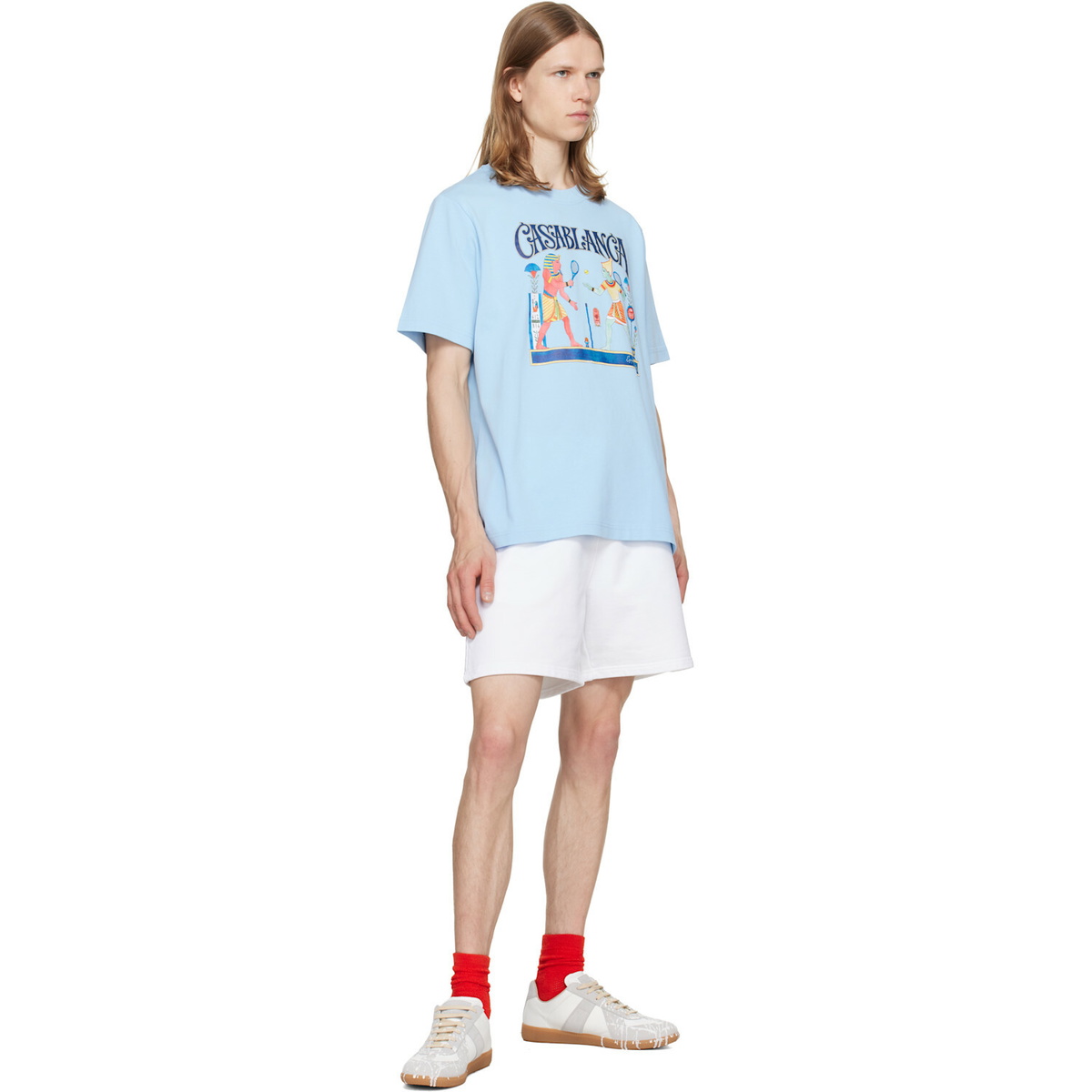 Casablanca Blue Egyptian Tennis Match Short Sleeve T‑shirt