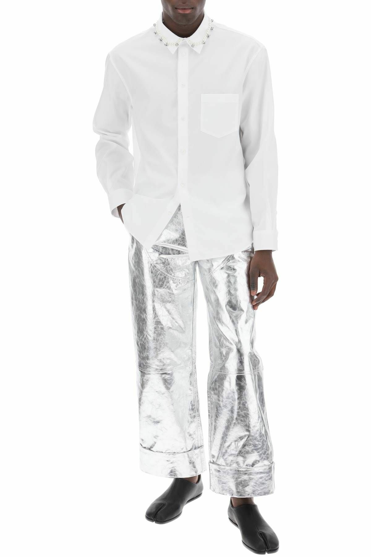 SIMONE ROCHA laminated leather pants with folded hem Silver Simone Rocha