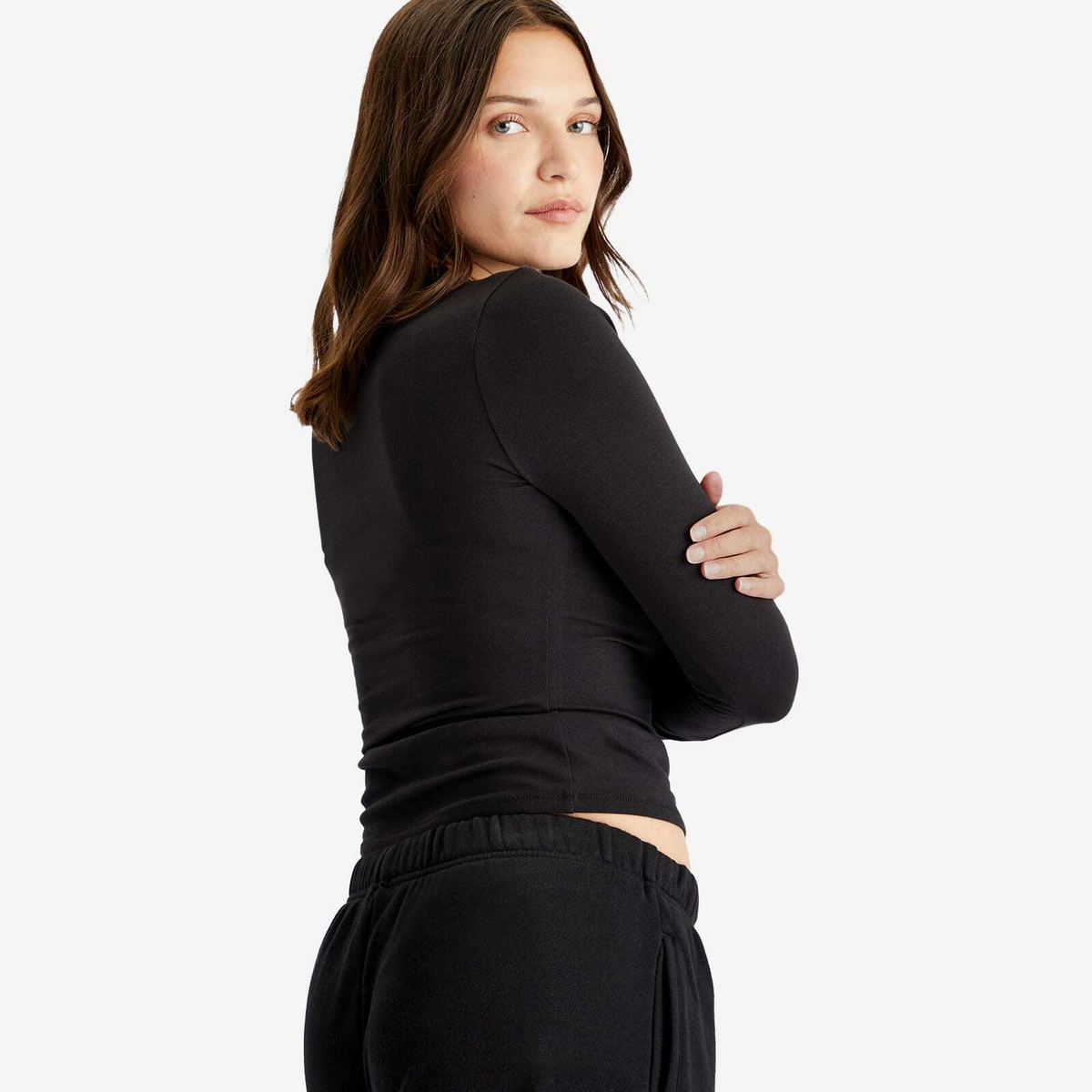 SKIMS Women's Cotton Jersey Long Sleeve T-Shirt in Soot SKIMS
