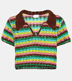 Anna Kosturova Striped crochet cotton polo shirt