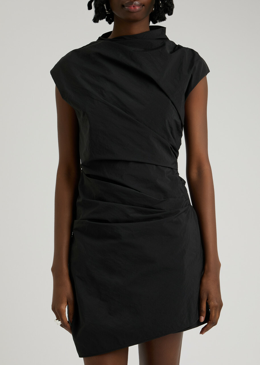 Paris Georgia Serge Gathered Taffeta Mini Dress Black