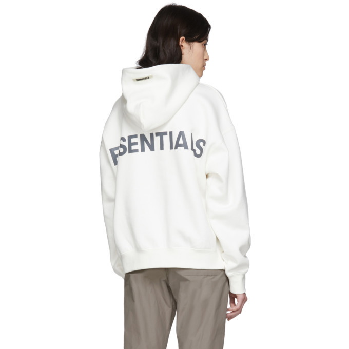 Essentials White Fleece Reflective Hoodie