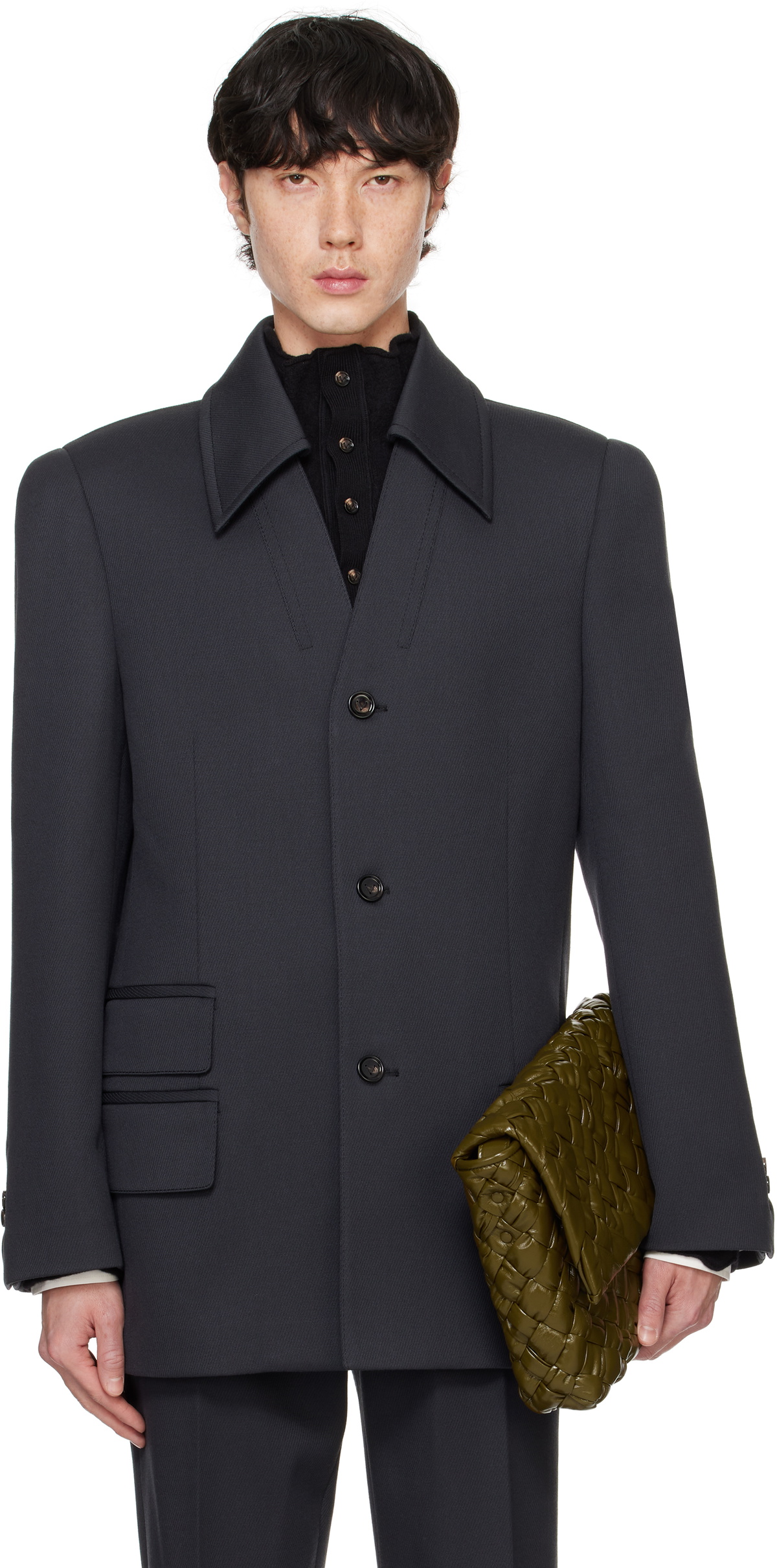 【関税＆送料込み】Bottega Veneta Stretch Wool Blazer gray-wool-stretch-tricotine-