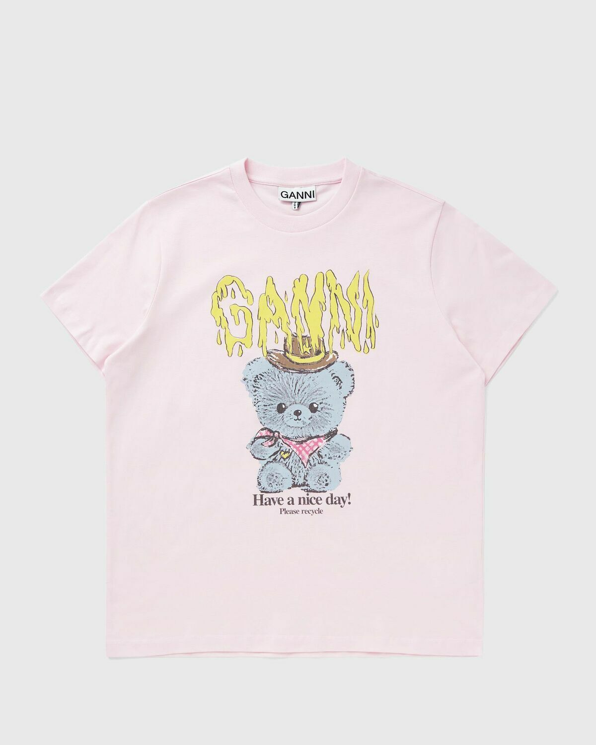Ganni Basic cotton Jersey Tee Cowboy Bear Print pink Womens Shortsleefe