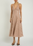 Faithfull The Brand Marais Gingham Linen Midi Dress Light Brown
