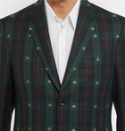 Gucci - Embroidered Checked Wool-Twill Blazer - Men - Green