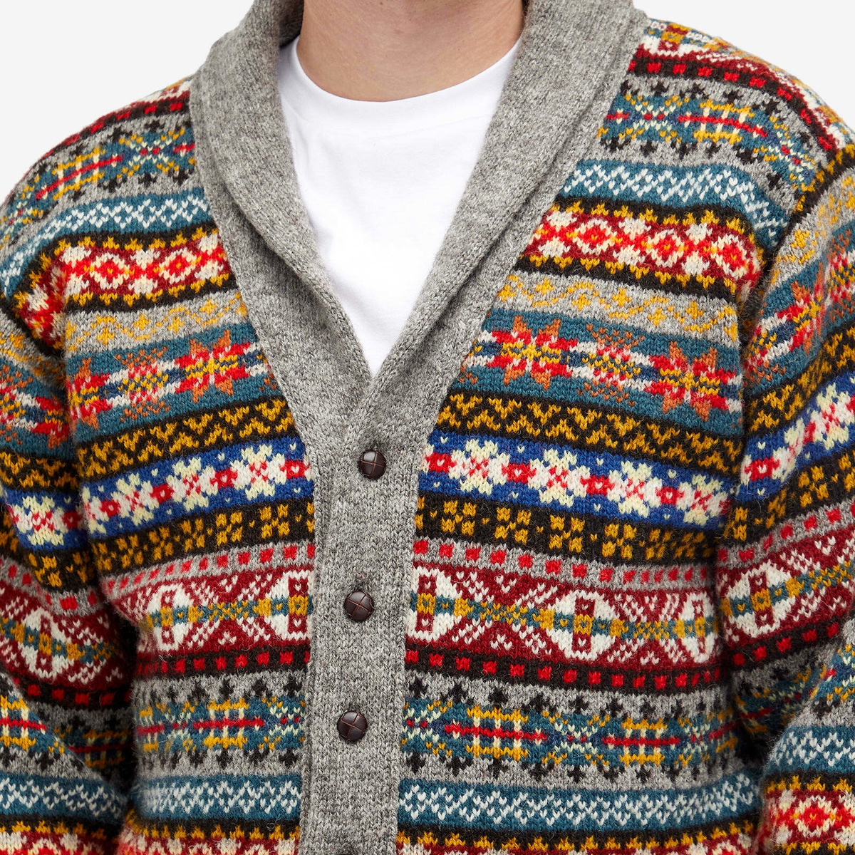 Jamieson's of Shetland Men's Fair Isle Shawl Collar Cardigan in