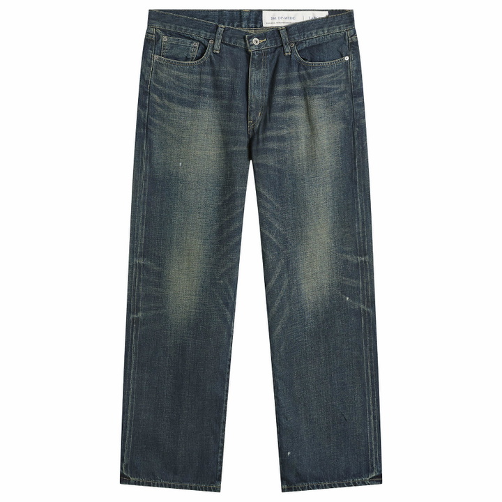 Photo: Neighborhood Men's Washed Denim DP Wide Jeans in Indigo