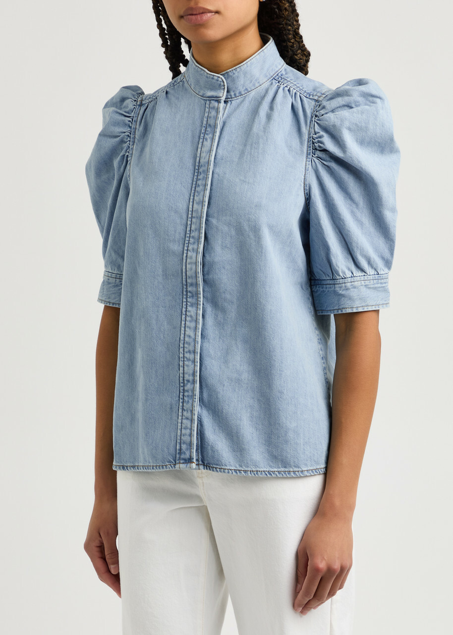 Frame Gillian Puff-sleeve Denim Blouse Blue Frame Denim