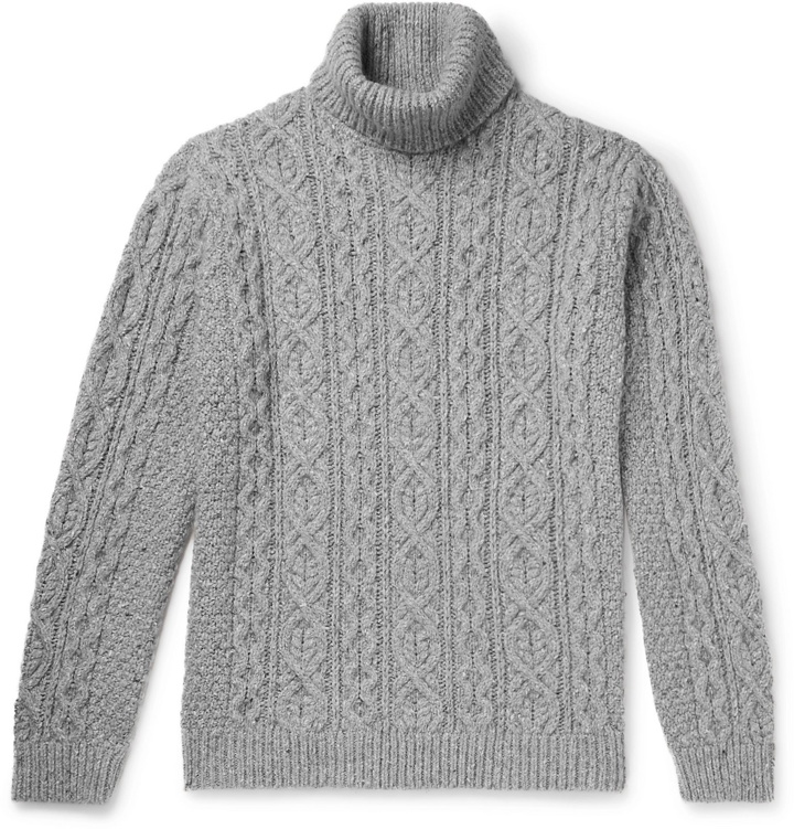 Photo: NN07 - Bert Cable-Knit Mélange Knitted Rollneck Sweater - Gray