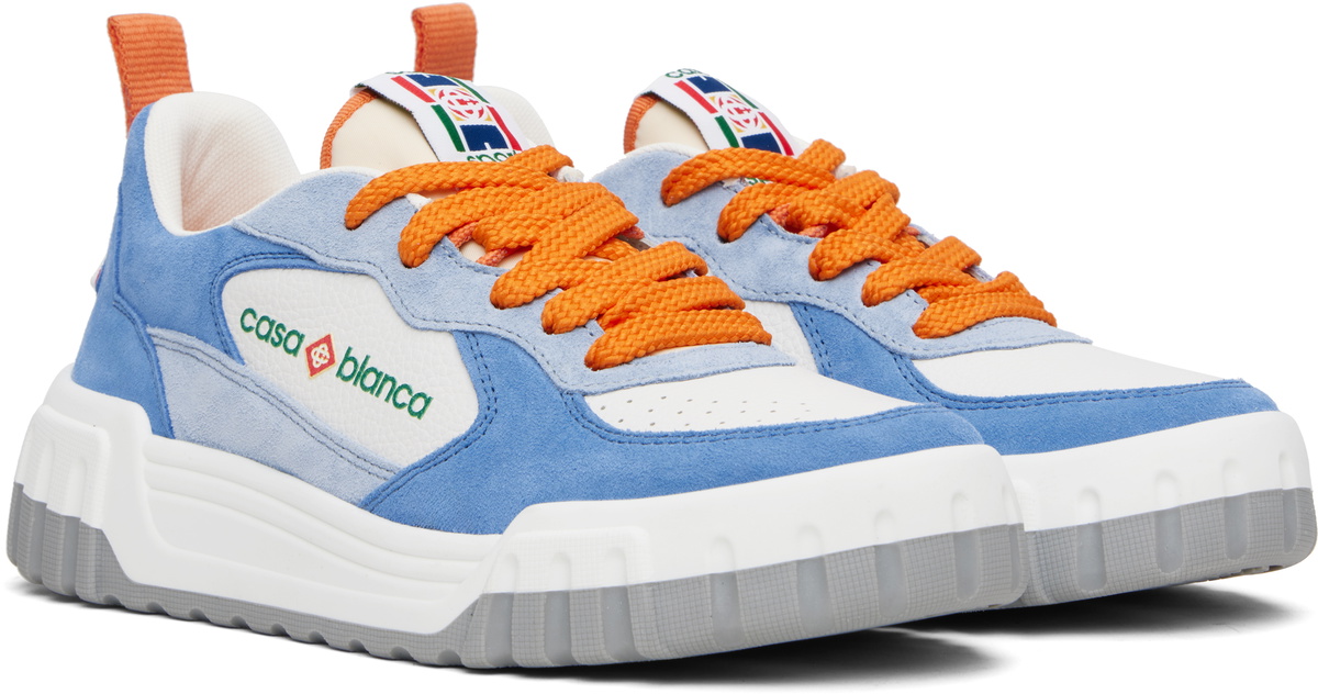 Casablanca White & Blue Suede Court Sneakers