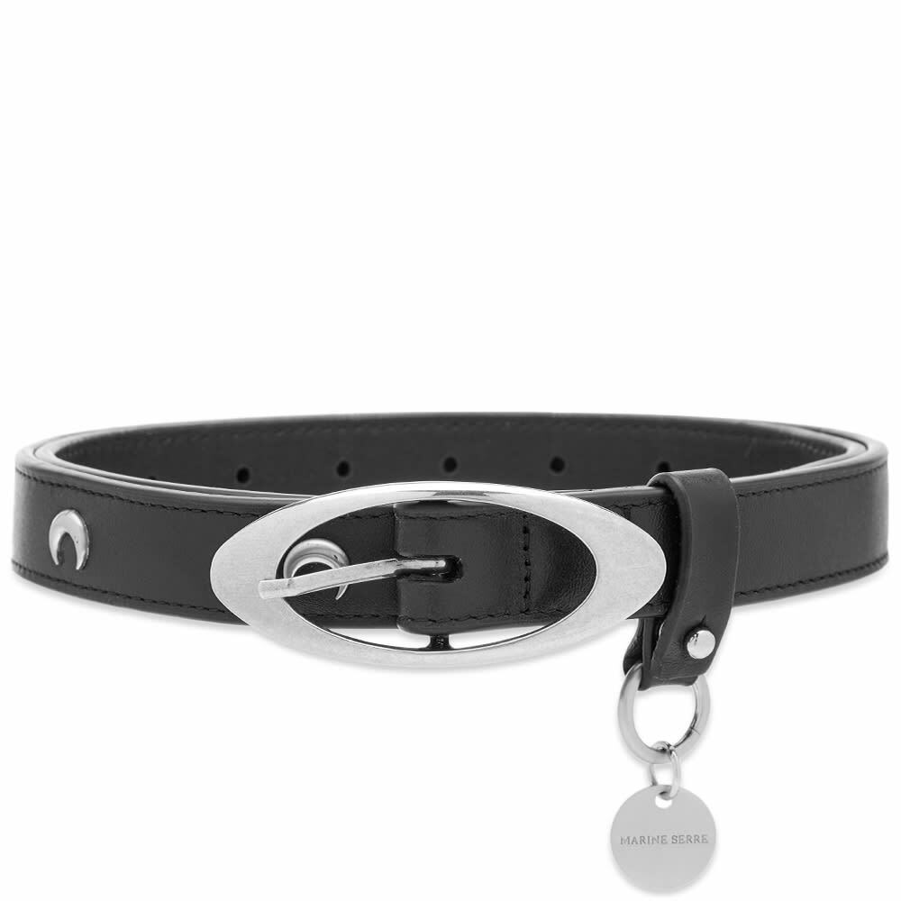 Marine Serre Women's Moon Studded Thin Leather Belt in Black