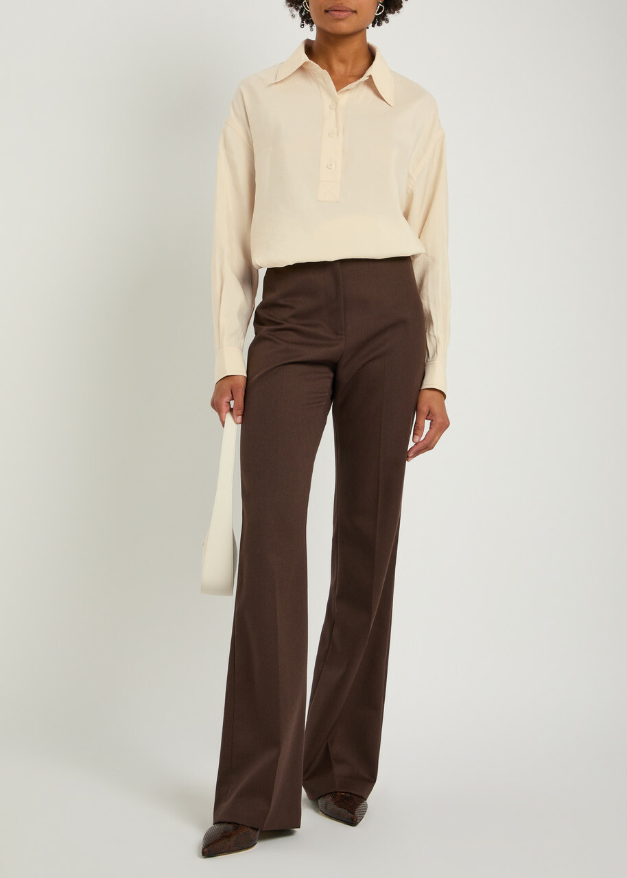 Nanushka Linka Crinkled Poplin Polo Shirt Cream
