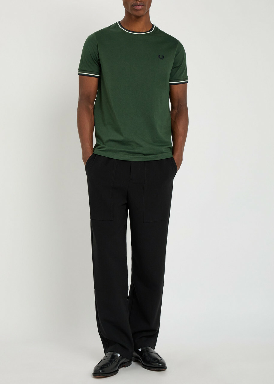 Fred Perry Twin Tipped Logo Cotton T-shirt Dark Green