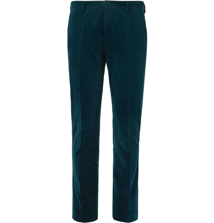 Photo: Paul Smith - Aubergine Slim-Fit Cotton and Cashmere-Blend Corduroy Suit Trousers - Blue