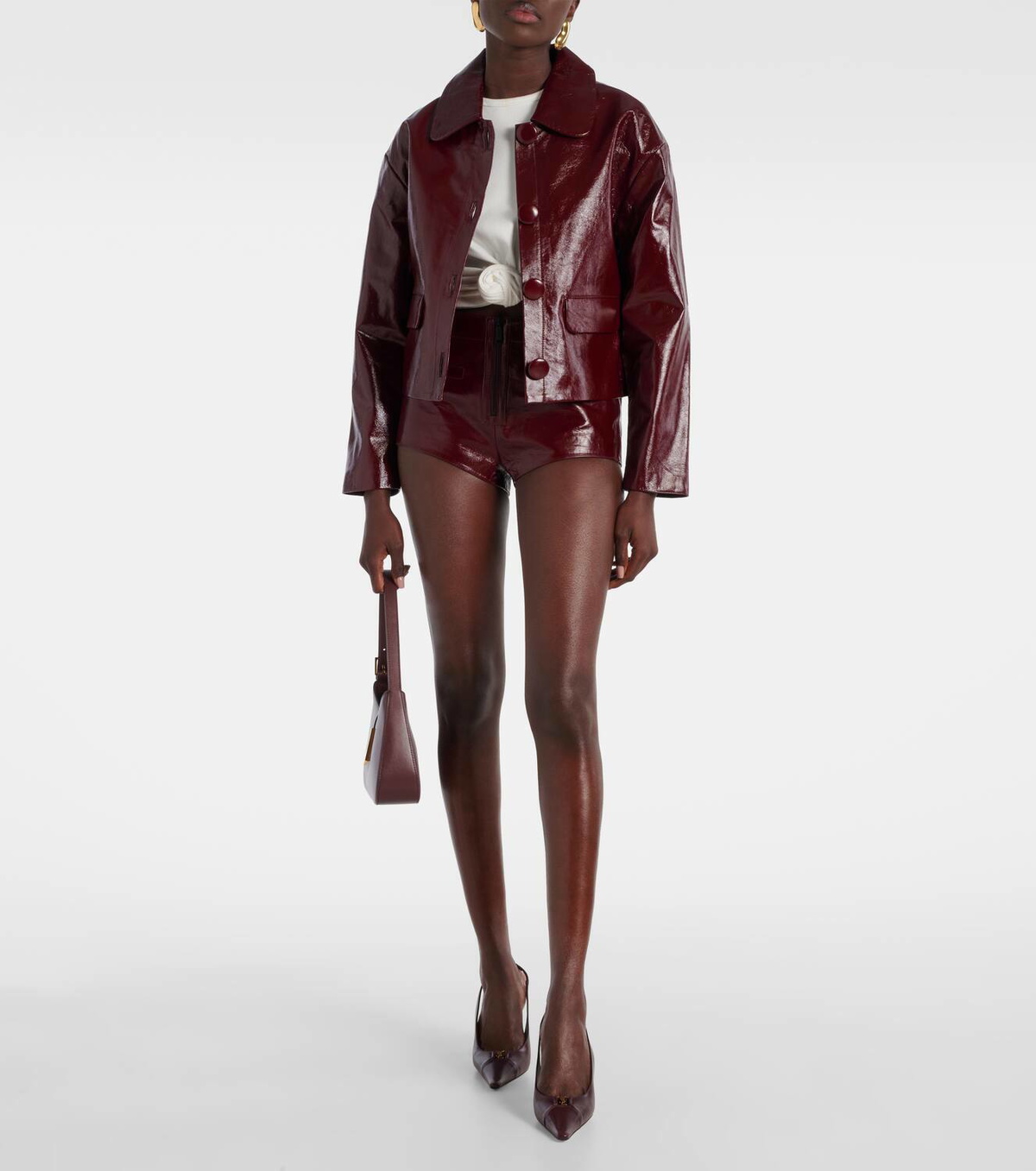 Self-Portrait High-rise leather shorts