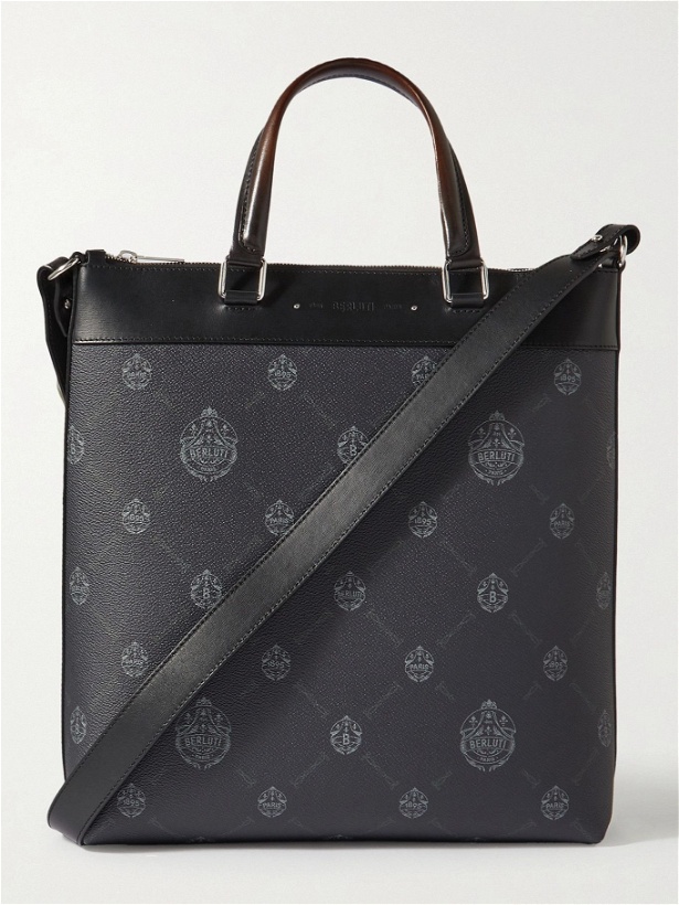 Photo: Berluti - Passenger Leather-Trimmed Logo-Print Canvas Tote Bag