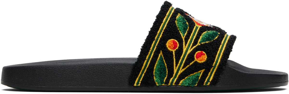 Casablanca Black Embroidered Terry Slides