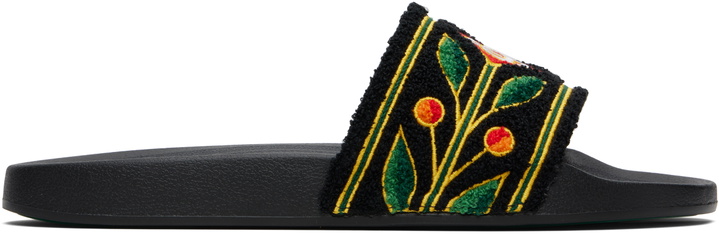 Photo: Casablanca Black Embroidered Terry Slides